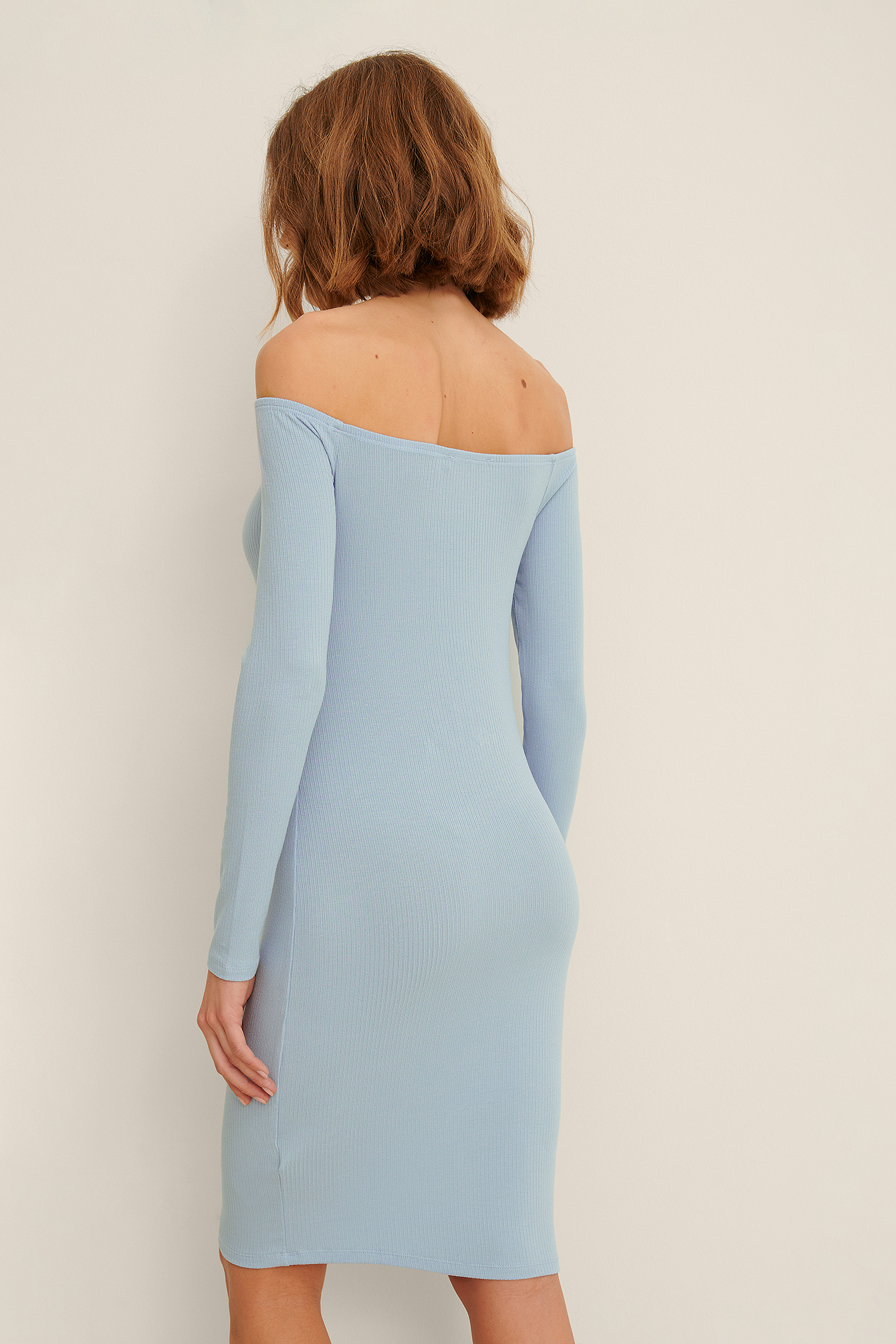 Rib Bare Shoulder Dress Blue | na-kd.com